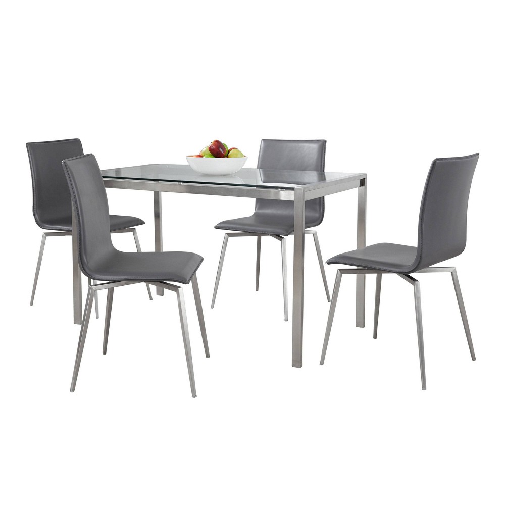 Photos - Dining Table LumiSource 5pc Fuji Mason Swivel Dining Set Stainless Steel Glass/Gray PU