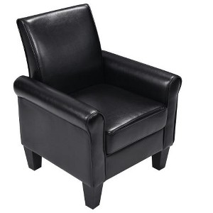 Dark PU Leather Accent Armchair – Cozy Reading Chair for Living Room, Bedroom & Office - 1 of 4