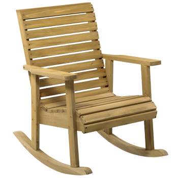 Outsunny Wooden Outdoor Rocking Chair, Traditional Slatted Wood Rocker with Armrests for Indoor & Outdoor, Light Brown