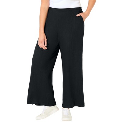 Catherines Women's Plus Size Anywear Wide Leg Hacci Ribbed Pant