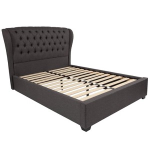 Contemporary Wingback Tufted Upholstered Platform Bed Full Dark Gray - Riverstone Furniture