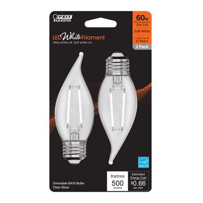 White Dimmable LED Filament Bulbs, 60W Equivalent, 2-Pack