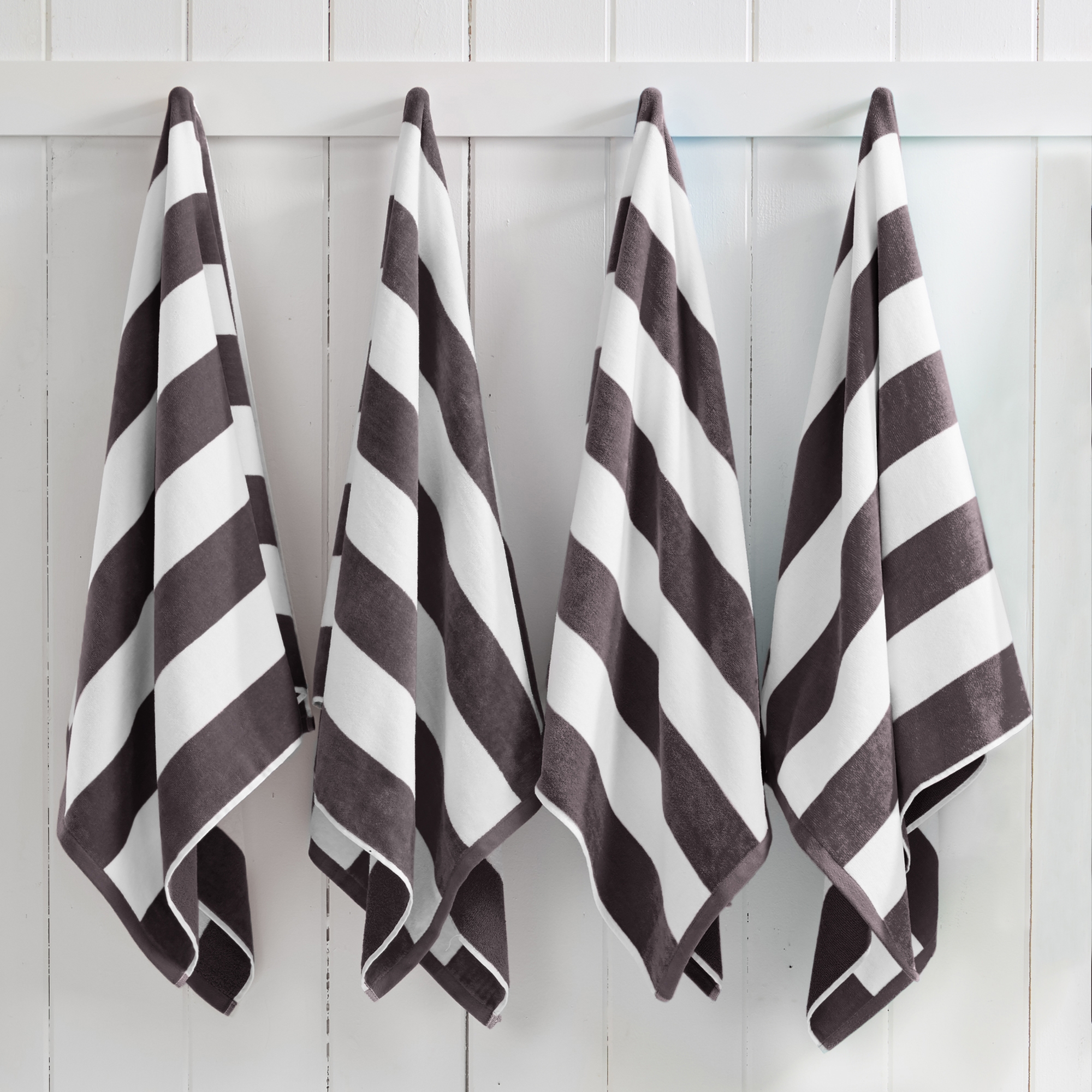 100% Cotton Cabana Striped 4 Pack Oversized Beach Towels - Great Bay Home (35" x 70", Charcoal Grey)