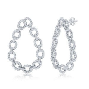Bella Silver Sterling Silver Paperclip CZ Pear-Shaped Earrings - Silver - 1 of 2