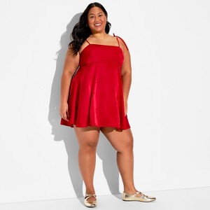 Women's Satin Jacquard Mini Babydoll Dress - Wild Fable™ - 1 of 3
