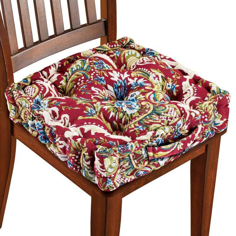 Collections Etc Thick Padded Tapestry Booster Tufted Chair Cushion, 1 of 4