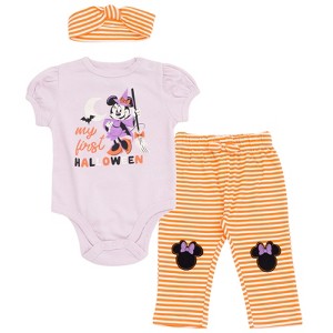 Disney Halloween Baby Girls Bodysuit, Pants and Headband 3 Piece Outfit Set Newborn to Infant - 1 of 4
