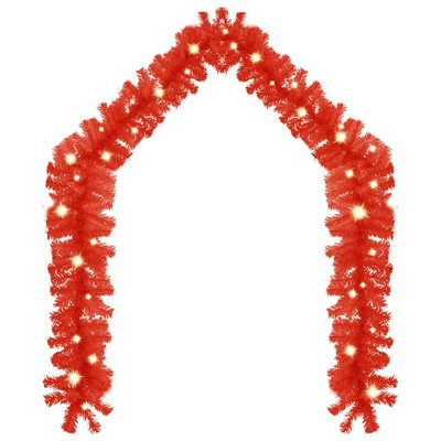 vidaXL Christmas Garland with LED Lights - Red PVC Festive Holiday Decoration - 33ft Garland - Versatile Use - Energy Efficient