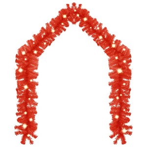 vidaXL Christmas Garland with LED Lights - Red PVC Festive Holiday Decoration - 33ft Garland - Versatile Use - Energy Efficient - 1 of 4