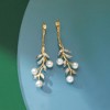 Ross-Simons 5mm Cultured Pearl and Diamond Accent Leaf Drop Earrings in 14kt Yellow Gold - 4 of 4