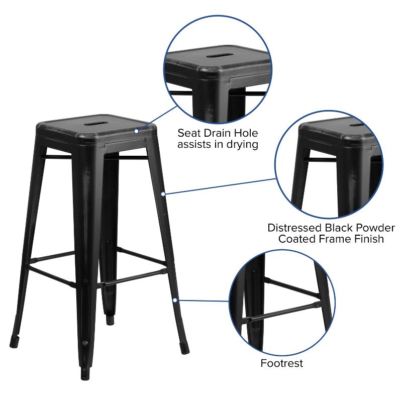 Flash Furniture Commercial Grade 30" High Backless Distressed Metal Indoor-Outdoor Barstool, 4 of 15