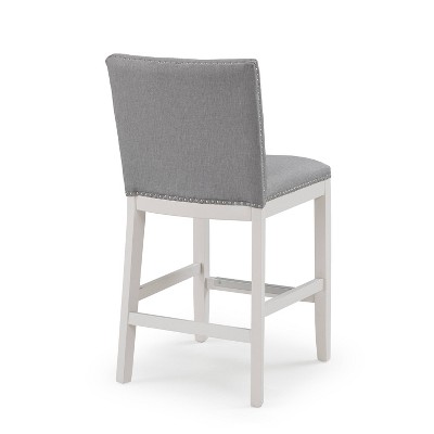 Gray Upholstered Counter Height Barstool with Nailhead Trim