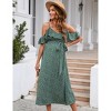 Women's Maternity Dress Floral Short Sleeve Spaghetti Strap Dress Ruffles V Neck A Line Flowy Nursing Dress with Belt Green Medium - 3 of 4