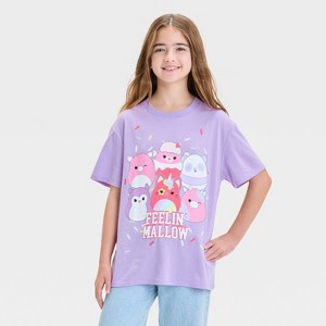Girls' Feelin' Mallow Squishmallows Oversized Short Sleeve Graphic T-Shirt - Purple - 1 of 4