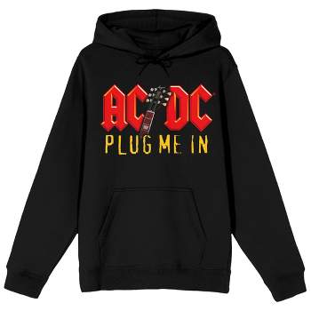 ACDC Plug Me In Art Long Sleeve Black Adult Hooded Sweatshirt