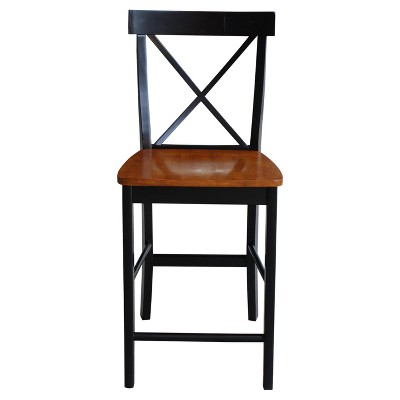24" Black and Cherry Solid Wood X-Back Counter Stool