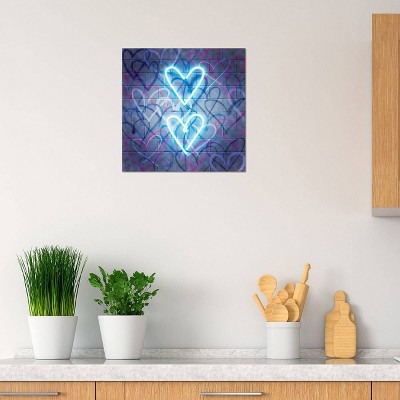 12" x 12" Neon Heart Canvas Art Print in Blue and Pink
