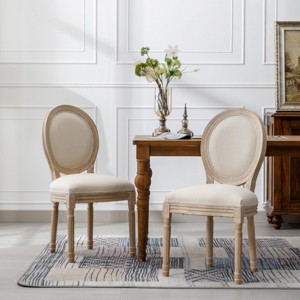 Set of 2 French Rattan Back Dining Chairs, Linen Upholstered Armless Chairs with Solid Wood Frame, Wood Dining Chairs for Dining Room-Koiai - 1 of 4