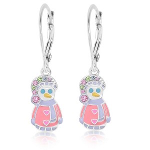 Chanteur Hypoallergenic Kids Jewelry Accessories Snowman Pink CZ White Gold Palladium Plating Earrings leverback is made from 925 Sterling silver - 1 of 1