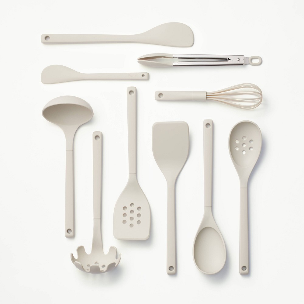 10pc Soft Grip Nylon Kitchen Utensil Set Gray - Figmint™