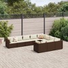 vidaXL 10-Piece Patio Sofa Set - Brown Poly Rattan Garden Furniture with Cushions and Tempered Glass Table for Terrace/Backyard - 2 of 4
