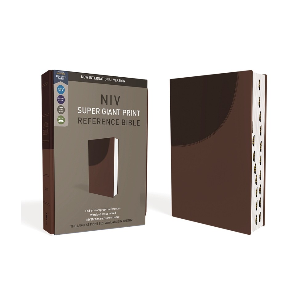 Niv, Super Giant Print Reference Bible, Leathersoft, Brown, Red Letter, Thumb Indexed, Comfort Print - Large Print by Zondervan (Leather Bound)