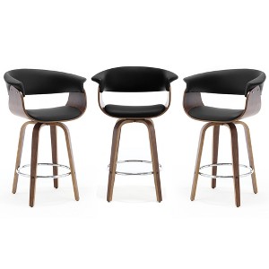 Bekrvio 26" Mid Century Modern Swivel Counter Height Bar Stools Set of 1/2/3/4 - PU Leather Upholstered,Walnut Bent Wood Legs for Kitchen Island - 1 of 4