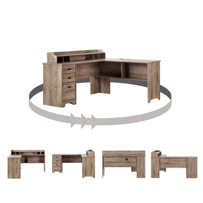 South Shore Weathered Oak L-Shaped Corner Desk with Hutch