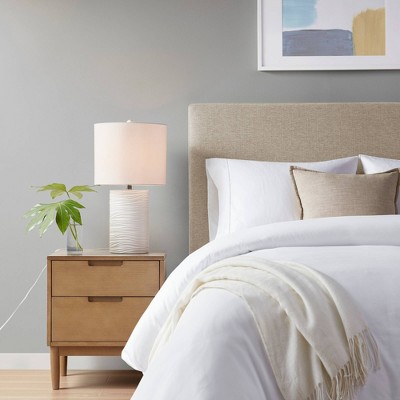 White Textured Resin Table Lamp with Drum Shade