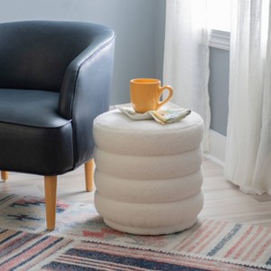 Linon 16.25" Capron Faux Shearling Round Ottoman White: Upholstered Padded Seat, Wood Frame, Bohemian Style - 1 of 4