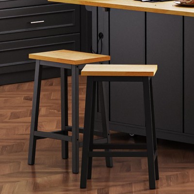 Solid Wood Bar Stools, 25.6" Tall Set of 2 Bar Chairs, Kitchen Counter Stools with Footrests,for Dining Room, Kitchen, Counter