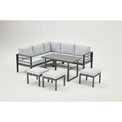 Cesicia 7-Piece Blue Patio Sofa Set with Adjustable Height Coffee Table for Backyard, Porch & Poolside