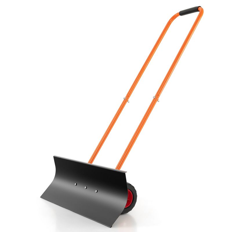 Costway 30" Snow Shovel Heavy-Duty Metal Adjustable Height Wheeled Snow Removal Pusher, 1 of 11