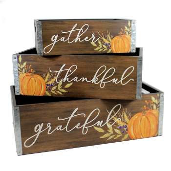 Thanksgiving 6.0" Nested Crates With Pumpkins Thankful Grateful Gather  -  Decorative Container Sets