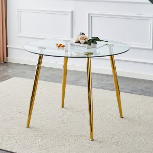 Vynxaria 40" Round Dining Table with Glass Top, Gold Metal Legs, Exquisite Texture for Home - 1 of 4