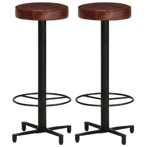 vidaXL Bar Stool Set of 2 Brown, Black Real leather, Powder-coated iron - 1 of 2