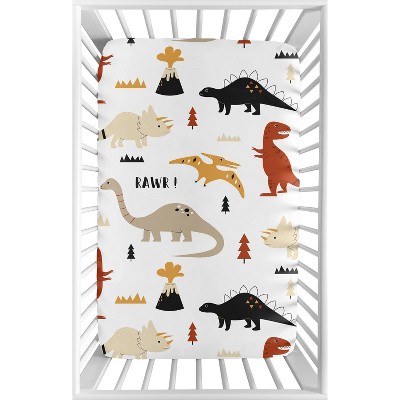 Image of Sweet Jojo Designs Boy, Girl, Unisex/Gender Neutral Baby Fitted Mini Crib Sheet Mod Dinosaur Orange, Taupe and Black