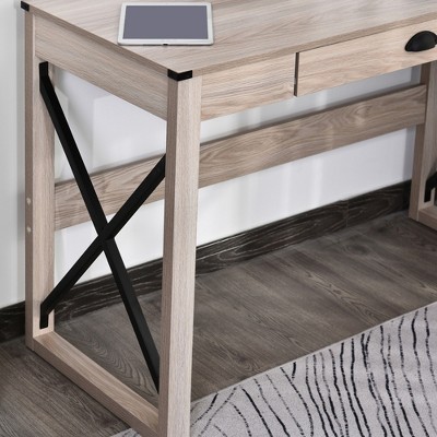 Black Wood X-Frame Computer Desk with Drawer