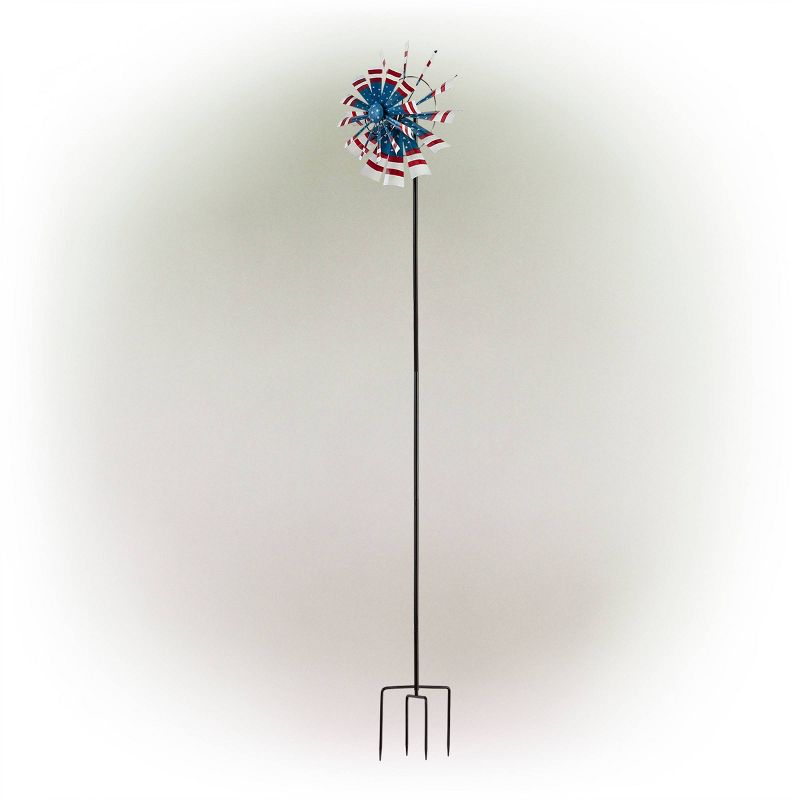 75&#34; Iron Patriotic Dual Kinetic Wind Spinner Garden Stake Red/Blue/White - Alpine Corporation, 4 of 7