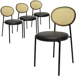 LeisureMod Euston Set of 4 Modern Dining Chairs – Wicker Back & Velvet Seat, Perfect for Dining Rooms and Kitchens - 1 of 4