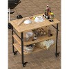 Pizza Oven Table 33 in x20 in x35.5 in, Outdoor Grill with 4 Wheels, Three-Shelf Bamboo Wood Bar Cart Dining - 2 of 4