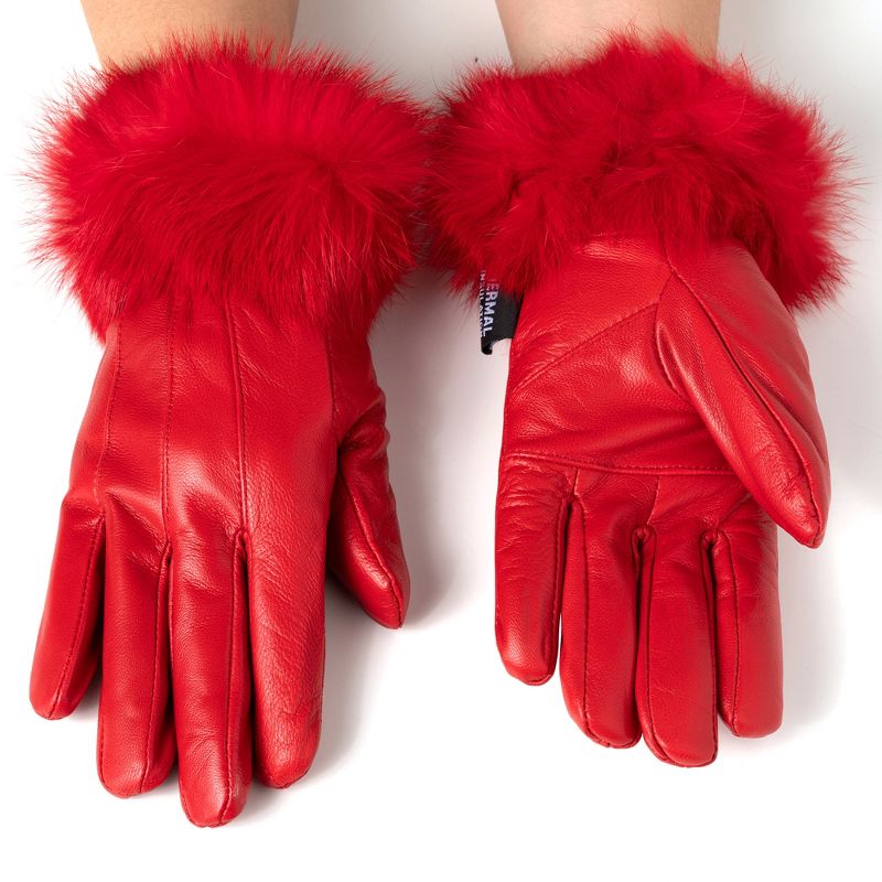 Alpine Swiss Womens Leather Dressy Gloves Faux Fur Trim Cuff Thermal Lining, 5 of 7