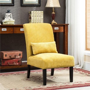 Roundhill Furniture Pisano chenille Fabric Armless Contemporary Accent Chair with Matching Kidney Pillow, Yellow - 1 of 4