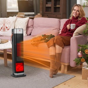 SEVOBAL Indoor Heaters Oscillating Ceramic Tower Space Heater with 3D Flame Remote Timer for Bedroom Office - 1 of 4