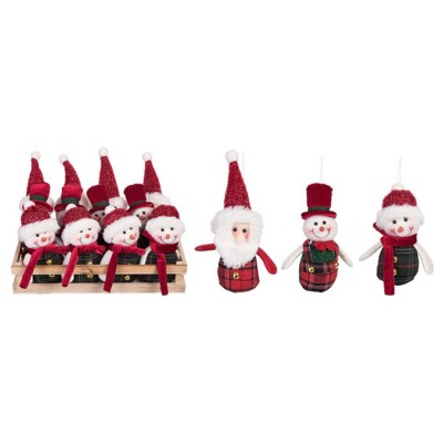 Transpac Polyester 6 in. Multicolor Christmas Plush Velvet Crew Ornaments In Crate Set of 12
