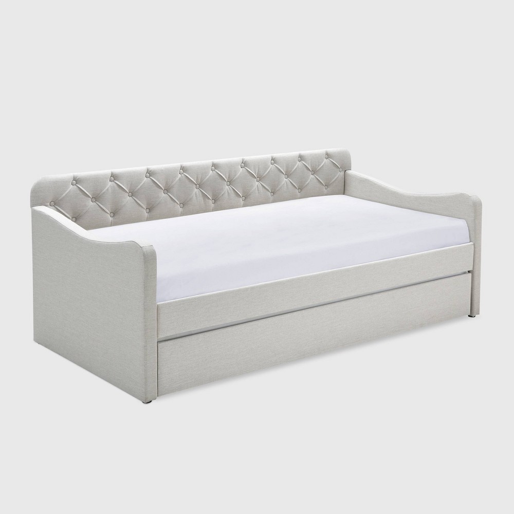 Photos - Bed ClickDecor Twin Carmina Tufted Daybed and Trundle Beige: Linen Upholstery, Rubberwood Frame, Supports 250lbs