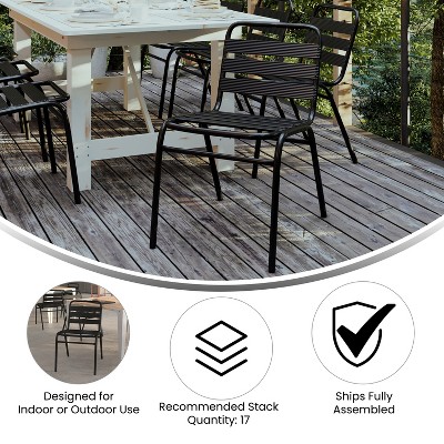 Black Metal Indoor-Outdoor Armless Stackable Dining Chair