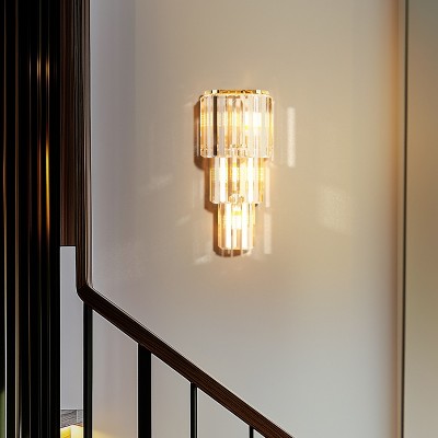 3-Layer Wall Crystal Sconce Lamp Bedroom Wall Light Fixture with Long Crystals