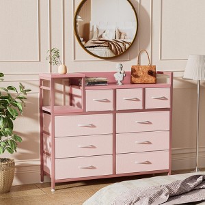 Dresser TV Stand with Power Outlet, Bedroom Dresser with 9 Drawers, Chest of Drawers, Steel Frame Storage Closet for Living Room Hallway - 1 of 4