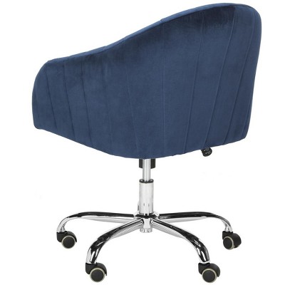 Navy Velvet Chrome-Finished Swivel Office Chair with Fixed Arms